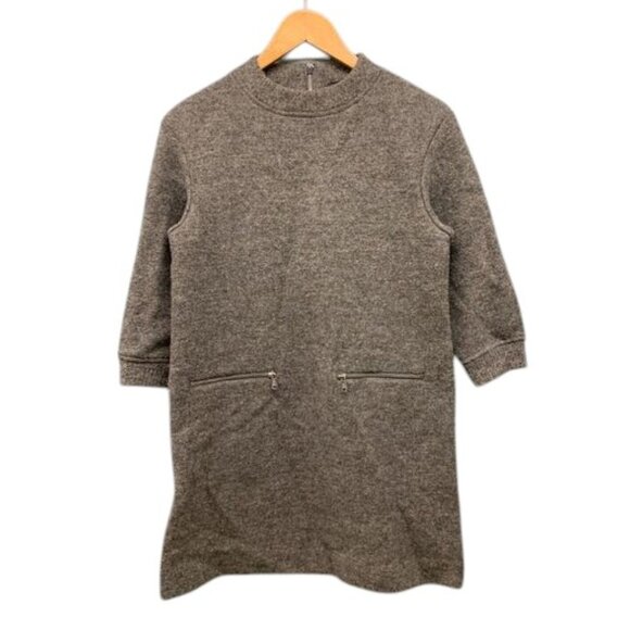Marc by Marc Jacobs Liya Wool Shift Dress Womens XS Brown Zip Front Pocket Chic - Picture 1 of 11
